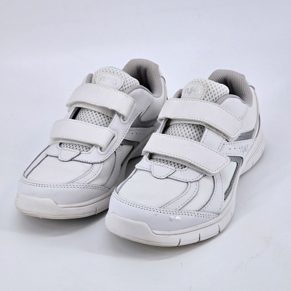 Ryka Danica White Silver Metallic Velcro Walking Shoes Sneaker Womens Size 7.5M
